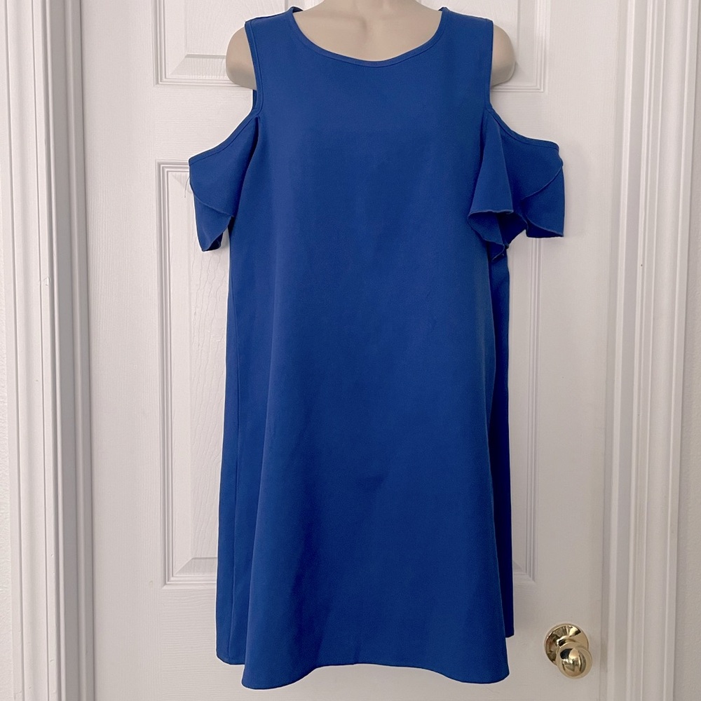 Blue Ruffle Cold Shoulder Dress